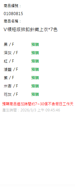 V領短版排釦針織上衣*7色 現貨狀態