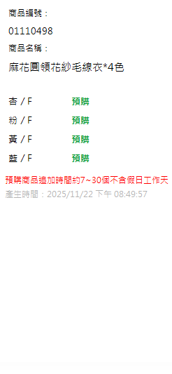 麻花圓領花紗毛線衣*4色 現貨狀態