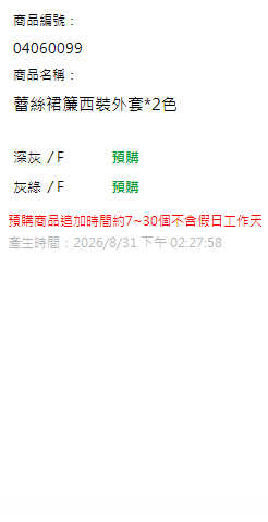 蕾絲裙簾西裝外套*2色 現貨狀態
