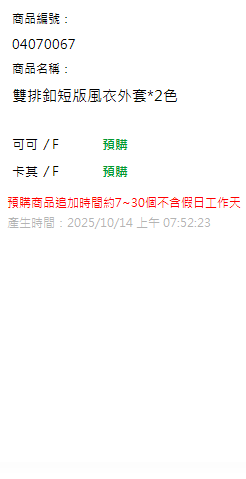 雙排釦短版風衣外套*2色 現貨狀態