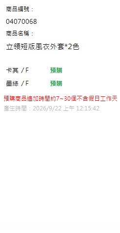 立領短版風衣外套*2色 現貨狀態